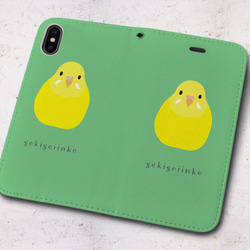 iPhone フラップ無し手帳型ケース ★インコ イエロー 4枚目の画像