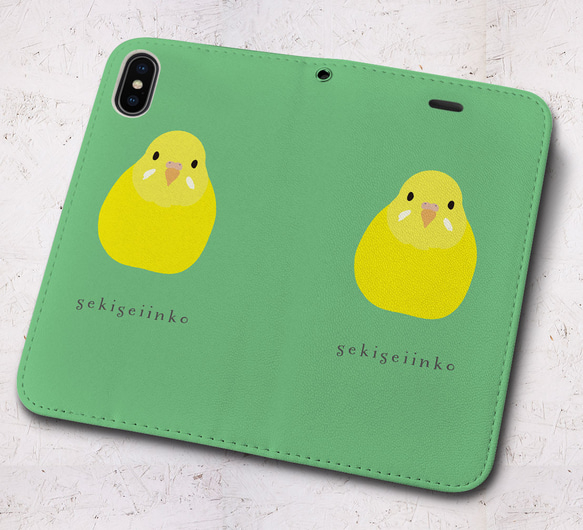 iPhone フラップ無し手帳型ケース ★インコ イエロー 4枚目の画像