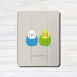 iPadケース 【インコ 青・緑  】 手帳型ケース ※2タイプから選べます 2枚目の画像