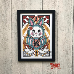 満月とウサギ　アート作品　額縁（黒）つき 67bebfb0e217a68748dbf474c6578d