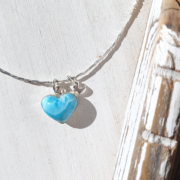 ♡Heart larimar mermaid necklace All silver925♡ハイクオリティハートラリマー 9枚目の画像