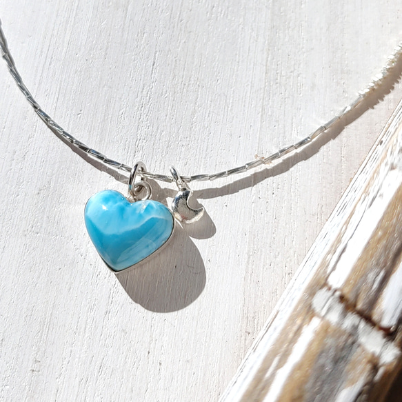 ♡Heart larimar mermaid necklace All silver925♡ハイクオリティハートラリマー 2枚目の画像