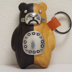 クマのぬいぐるみロボ　黒檀＆サテンウッド（木材）ピューター（金属）キーホルダー、バッグチャーム 1枚目の画像