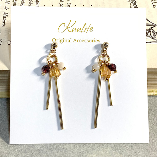 インペリアルトパーズ×ガーネット ダブルスティックピアス/イヤリング  