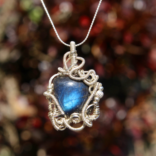 ラブラドライト ワイヤーラッピング ペンダント ブルーラブラドライト ペンダントトップ ワイヤーラッピング 天然石