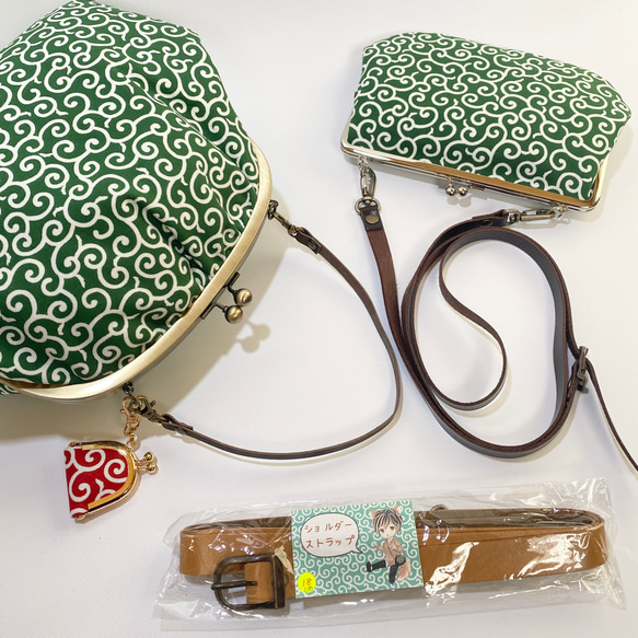 イベントでの必需品のがま口バッグ（財布）：緑唐草セット 5枚目の画像