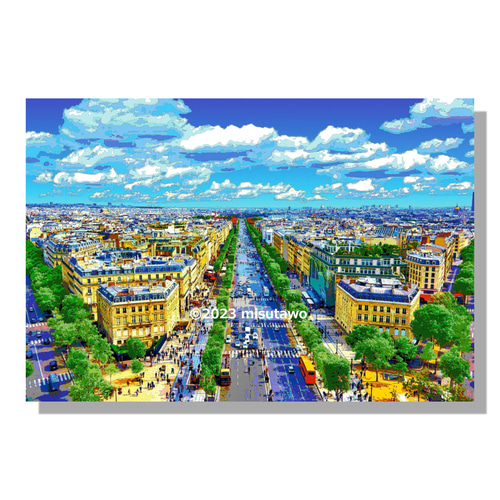 アンティークフランス美しいパリの街並み風景絵画B （フランス