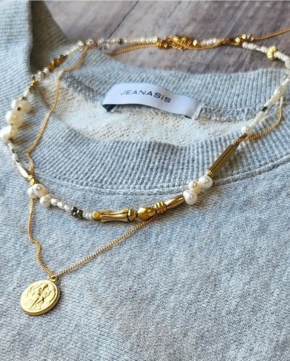 ビンテージビーズ 9連ネックレス ブロンズカラー ビーズネックレスの