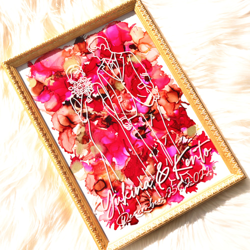 2023年新作 ゲストと作る結婚証明書】アルコールインクアート 両親感謝