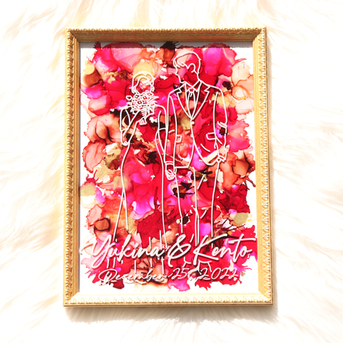 2023年新作 ゲストと作る結婚証明書】アルコールインクアート 両親感謝