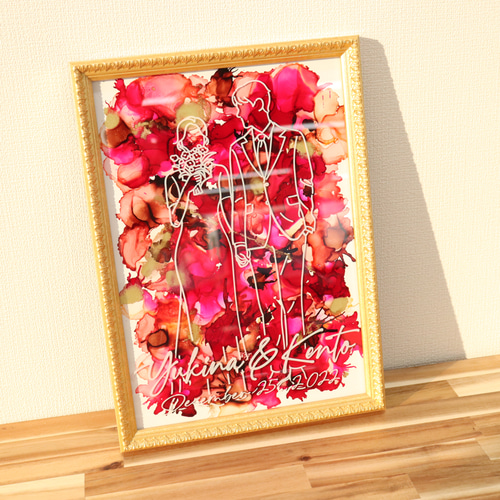 2023年新作 ゲストと作る結婚証明書】アルコールインクアート 両親感謝