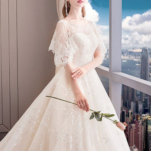 白 結婚式 高級 レース ウェディングドレス ビスチェ