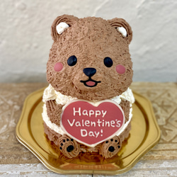 [バレンタイン] にっこりくまさんの立体ケーキ　ガナッシュクリーム　チョコレートケーキ　クマ　ベア　バレンタイン2024 1枚目の画像