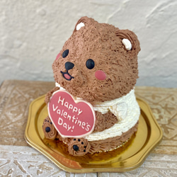 [バレンタイン] にっこりくまさんの立体ケーキ　ガナッシュクリーム　チョコレートケーキ　クマ　ベア　バレンタイン2024 2枚目の画像