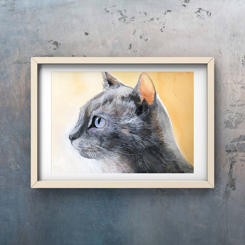 灰色猫/サムホールサイズ[原画・動物画・猫の絵・水彩画・絵画