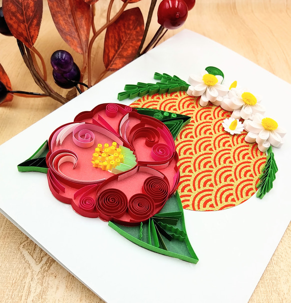 冬のお花のクイリングメッセージカード《椿×ノースポール》 3枚目の画像