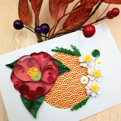 冬のお花のクイリングメッセージカード《椿×ノースポール》 2枚目の画像