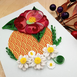 冬のお花のクイリングメッセージカード《椿×ノースポール》 4枚目の画像
