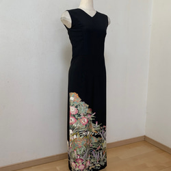 金彩 扇 連菊 作家モノ 黒留袖のシンプルフォーマルワンピース☆着物