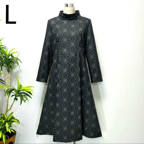 アンティーク大島紬 着物リメイク ワンピース 花柄 2WAY Aライン L 