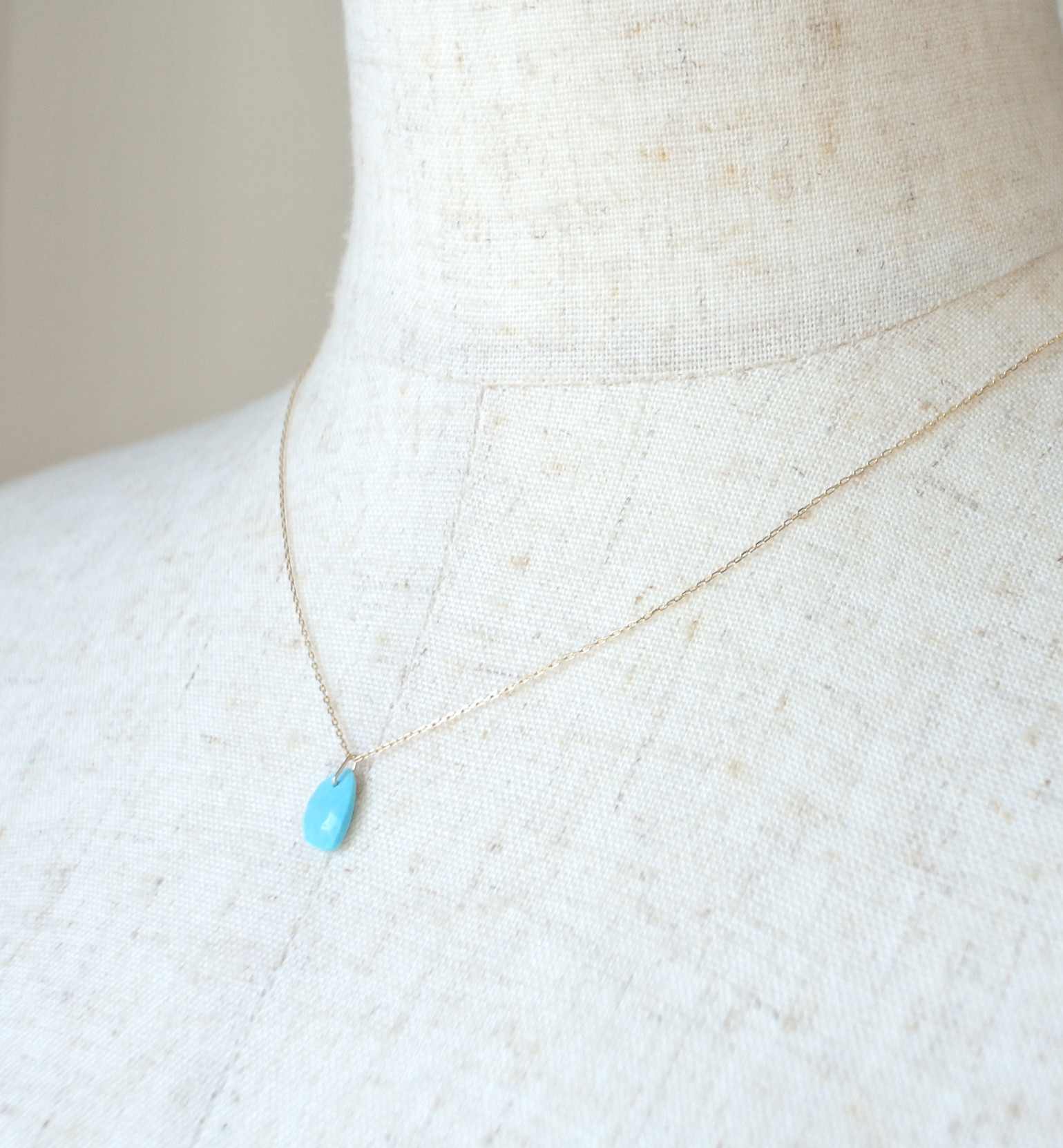 No.1635○*K18スリーピングビューティー ターコイズ　18金ゴールドネックレス○*天然石12月の誕生石 トルコ石