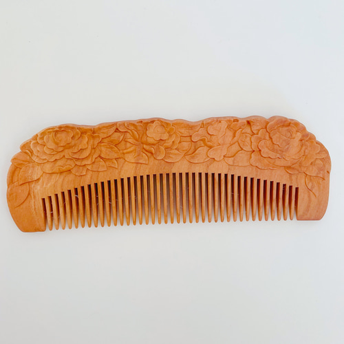 桃の木 くし 木製櫛 バラ【桃太郎】両面彫刻 お守り 静電気防止 美髪