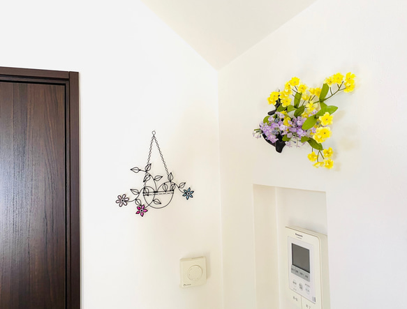 ハンキングバスケット　〜flower2〜　ワイヤークラフト　アート　壁飾り　花　可愛い　おしゃれ　インテリア　スワッグ 8枚目の画像