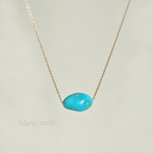 No.1885○*ターコイズ シンプルナチュラル18金ゴールドネックレス