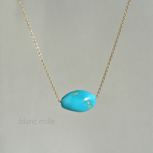 No.1885○*ターコイズ シンプルナチュラル18金ゴールドネックレス