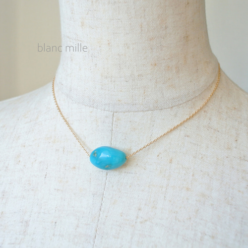 No.1885○*ターコイズ シンプルナチュラル18金ゴールドネックレス
