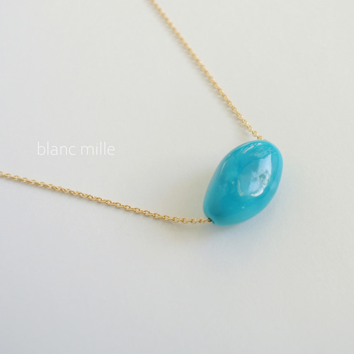 No.1885○*ターコイズ シンプルナチュラル18金ゴールドネックレス