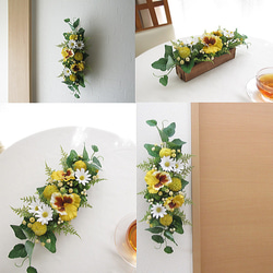 壁掛け＆テーブルアレンジ　2way　パンジー・マーガレット・クラスペディア入り　造花　ウッドボックスS　cmwd007 3枚目の画像