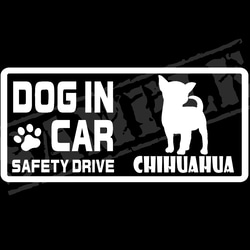 『DOG IN CAR ・SAFETY DRIVE・チワワ ②』ステッカー　8cm×17cm 1枚目の画像