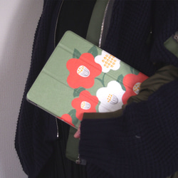 附筆收納功能的筆記本 iPad 保護套 [日式山茶花] 軟保護套型帶三折支架功能 第2張的照片