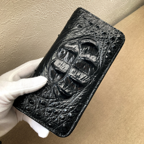 特注 クロコダイル長財布 ワニ×ヘビ 肚革 小銭入れあり 一枚革 実物