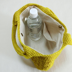 ちょっとお買い物！手編みミニトートバッグ 　松編み　小麦色 7枚目の画像
