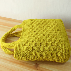 ちょっとお買い物！手編みミニトートバッグ 　松編み　小麦色 2枚目の画像