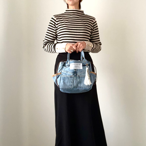 巾着付きリメイクデニムのスクエアバッグ ⁎ トートバッグ cittaRitta
