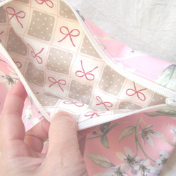 ペタンコポーチ☆ピンク花柄2110・小物入れ・通帳入れ・マスクケース 4枚目の画像