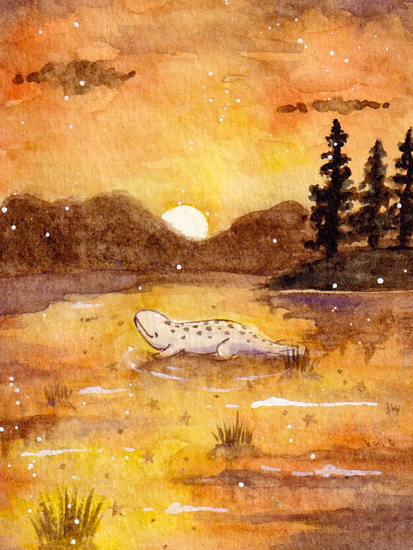 オオサンショウウオが見た夕焼け 絵画 kuro 通販 15265627