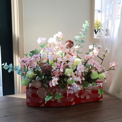 桜満開のフラワーアレンジメント 玄関 贈り物 正月 店舗ディスプレイ