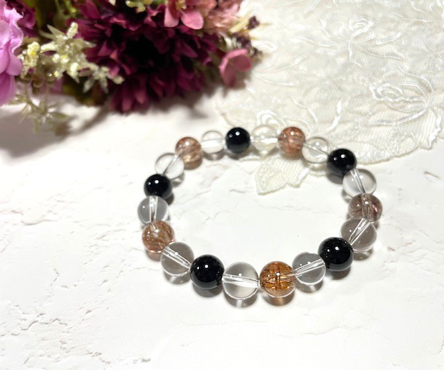 石のみ* 不幸を寄せ付けない強力なお守り* ブロンズルチルクォーツ・モリオン・水晶のブレスレット1