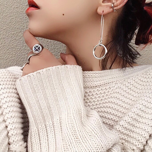 大ぶり ヴィンテージ 風 ハンドメイド ピアス シルバー メタル