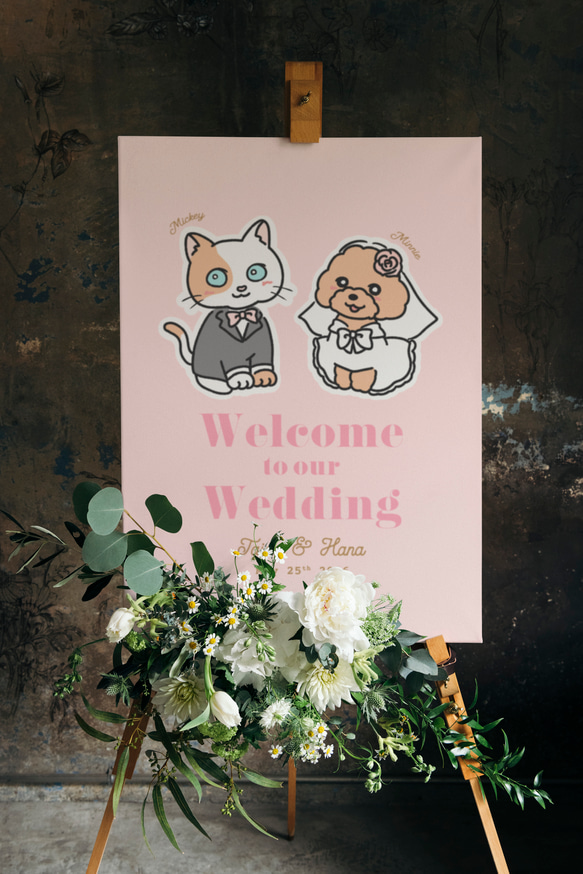 ペットの似顔絵イラスト ウェルカムボード │ウェディング 結婚式 犬猫 ネコ 4枚目の画像