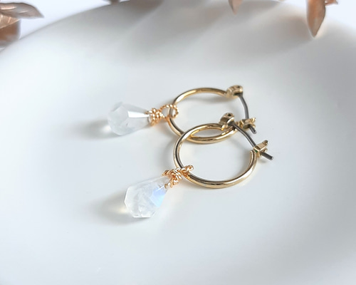 レインボームーンストーン(ホワイトラブラドライト) ラフドロップ 2way