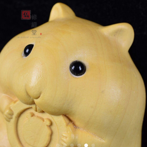 極上彫 木彫り 置物 ハムスター 細密彫 彫刻 柘植材 文遊び工芸品 F
