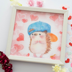 【複製画】「ハリネズミくんのバレンタイン」　パステルアート　動物　ハート　ピンク　かわいい　イラスト 6枚目の画像