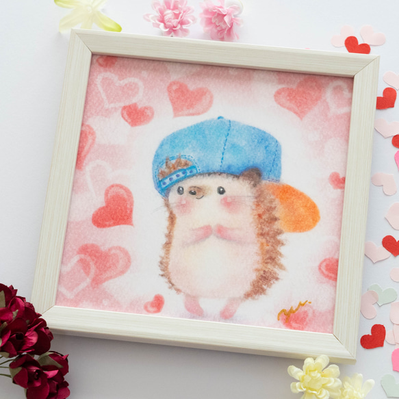 【複製画】「ハリネズミくんのバレンタイン」　パステルアート　動物　ハート　ピンク　かわいい　イラスト 6枚目の画像