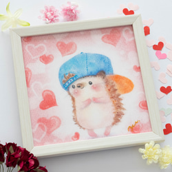 【複製画】「ハリネズミくんのバレンタイン」　パステルアート　動物　ハート　ピンク　かわいい　イラスト 3枚目の画像