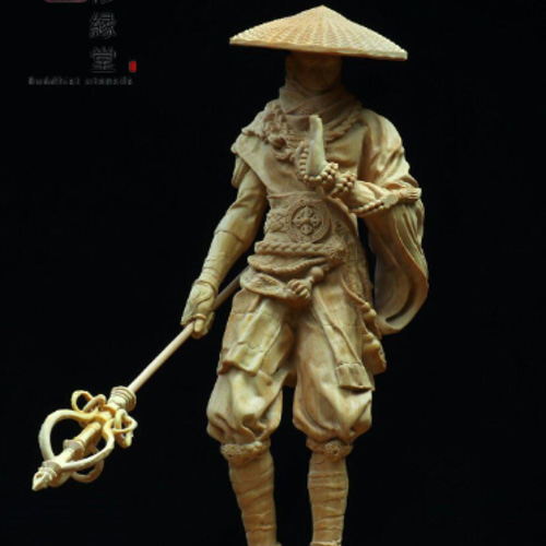 【修縁堂】木彫り 禅意 武僧立像 勝運置物 彫刻 仏教工芸 柘植材 仏師で仕上げ 木彫り 禅意 武僧立像 勝運置物 彫刻 仏教工芸 柘植材 仏師で仕上げ D